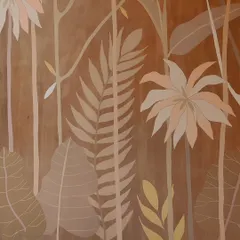 This painting uses a warm, monochromatic palette of browns and beiges to depict a serene jungle scene. The soft, layered leaves create a sense of depth and tranquility, perfect for a calming interior.
