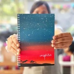 This 'Inspire' notebook is another one from my collection. The cover features a beautiful sunset landscape that I first painted with watercolors. It's perfect for gifting or personal use.