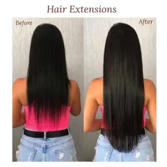 A classic example of our hair extensions. This client went from shoulder-length hair to long, luscious locks in just one session.