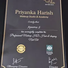 A close-up of my certification. I am proud to be professionally trained and ISO certified, which assures my clients of high standards in skill and hygiene.