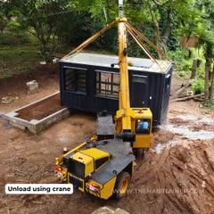 Our team uses a crane to carefully unload and position the container store on its foundation. This process is quick and efficient, minimizing disruption and allowing the business to open sooner.