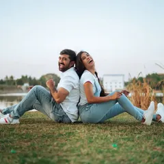 A fun, relaxed moment from a pre-wedding shoot near Melukote. We encourage couples to be themselves, resulting in natural and joyful photos like this.