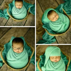 A collection of four distinct poses from the green-themed basket session, showing the variety we can capture in one setup.