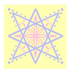 This 'Mystique Mini' combines geometric star shapes with delicate floral details. The pastel colors on a soft yellow background are chosen to feel peaceful and uplifting, a perfect focus for visual meditation.