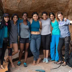 The smiles say it all! A candid moment with some of our amazing climbers. These are the connections that make our annual events in places like Hampi so special.