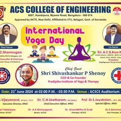 We were invited as the Chief Guest to lead the International Day of Yoga celebrations at ACS College of Engineering. This poster highlights our role in the event, reinforcing our credibility and trusted position within the academic community in Bengaluru.