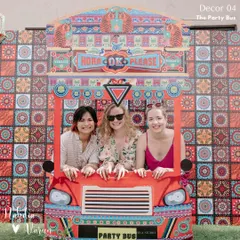 Fun photo booths are a must for a lively Mehendi. We created this quirky "Party Bus" backdrop for Nahdia and Varun's celebration in Kumarakom, giving guests a fun and memorable way to capture the moment.