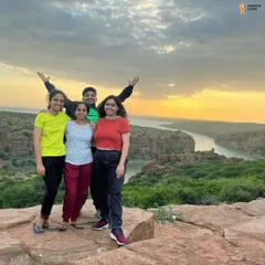 Our group enjoying the spectacular sunset view at Gandikota. The vast canyon and the Penna river below are a sight to behold.