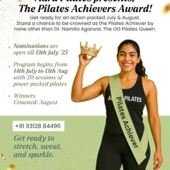 Another announcement for our Pilates Achiever Awards. We have categories like 'Most Motivational', 'Best Advanced Pose', and 'Pilates Princess'. It's a celebration of consistency, community, and confidence.