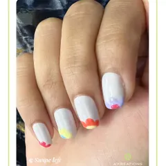 Another view of the playful floral cuticle design, showing the different pastel colors used for the petals on each nail.