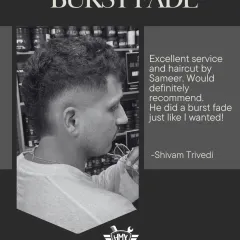 The Burst Fade, done just right. This style radiates from the ear in a semicircle, creating a bold and dynamic look. As you can see from our client's review, we nail the specifics every time.