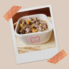 For the pork-loving pup, I offer the Porky Monkey meal. It's made with tender chunks of lean pork and mixed vegetables, providing a delicious and nutritious alternative to chicken.
