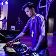 A side profile shot, showing my concentration as I work the controls of the mixer.