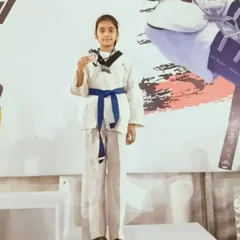 My student Naysha Sharma proudly displaying her silver medal at the CBSE National Taekwondo Championship in Uttarakhand. She fought hard and made us all proud.