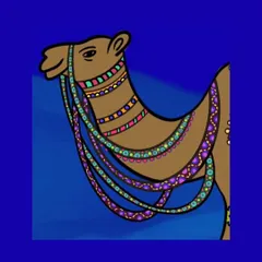 This detail shot focuses on the camel's decorated harness. I used bright, contrasting colors to give it a festive and lively feel, as if it's part of a grand procession.