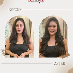 A lovely transformation that adds soft waves and a bit of length, resulting in a fuller, more romantic hairstyle.