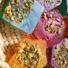 My Chamomile soaps are not only beautiful but also very gentle on the skin. I pack them with real chamomile herbs, which you can see right on top. These natural soap bars are perfect for a calming and soothing bath experience.