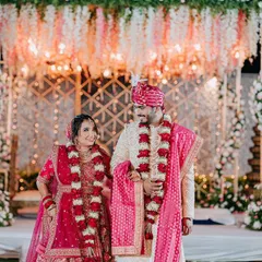 A surreal mandap where suspended florals and soft lighting created an ethereal atmosphere. I love designing opulent yet intimate spaces for couples to exchange their vows.