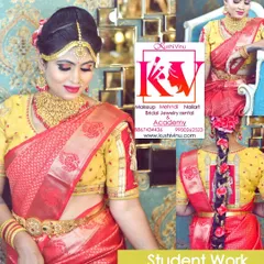 This student mastered the art of creating a cohesive look, matching the makeup perfectly with the bride's red and gold saree. You can also see the traditional bridal braid hairstyle she created.