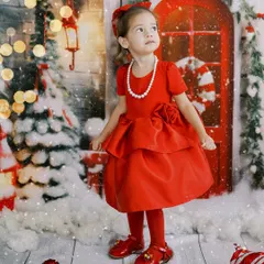 A little girl in a beautiful red dress, looking up at the Christmas magic. These themed shoots are perfect for creating holiday cards and lasting memories.