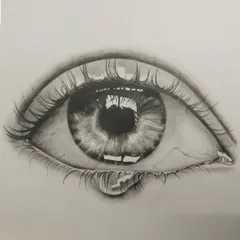 A realistic drawing of an eye, complete with reflections and a single teardrop. This exercise helps students master shading, depth, and conveying emotion.