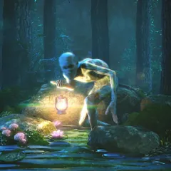 This piece shows a hunchbacked creature in a swamp, drawn to the light of a lantern. I focus on integrating my characters into their environments to create a believable and atmospheric scene.