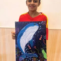 Another fantastic version of our whale project. I love seeing how each child brings their own unique color palette and style to the same theme.