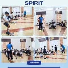 The HB Champion Spirit is nurtured on the football field. This collage shows our players learning ball control and other skills, highlighting how we develop talent and determination beyond the classroom.