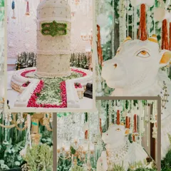 A magical Satsang for a 60th birthday, transformed into a serene sanctuary of blooms and blessings. This event featured a stunning floral Shivling and Nandi statue.