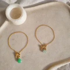 Another view of my Aquamarine and Chrysoprase melon toggle bracelets.