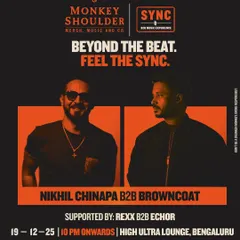 I connect premium brands with the right audience. This poster showcases my collaboration with Monkey Shoulder as the celebration partner for a high-energy B2B set featuring electronic music icon Nikhil Chinapa, placing the brand at the center of a top-tier nightlife event in Bengaluru.