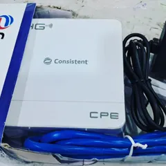 Here is the Consistent CPE Wi-Fi router, unboxed and ready to go. It comes with everything you need, including the power adapter and a LAN cable for easy setup.
