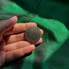 For those who love a rustic look, this is our oxidized silver-finish ring with a traditional circular design.