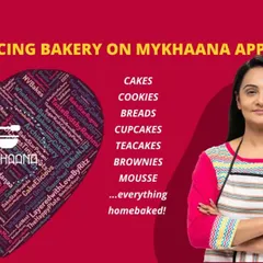 We offer more than just cakes. This graphic shows the wide variety of home-baked goods you can find on the MyKhaana app, including fresh breads, cookies, brownies, and classic teacakes, all 100% homemade.