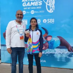 Celebrating Shrungi's fantastic performance at the 37th National Games in Goa, where she secured both Gold and Silver medals. Competing and winning at the national level is a major milestone.