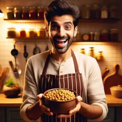 The joy of tasting real, home-cooked chole without the effort. This image captures the happiness of enjoying a bowl of chickpeas made with my special ready-to-cook masala.