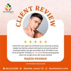 This five-star review from Rajesh Paswan details his great experience. He was super tanned, and I treated his sunburnt skin back to better than normal. He also mentions a painless filler treatment.
