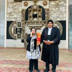 Pictured here with a fellow advocate outside the court. Collaboration and mutual respect within the legal fraternity are essential as we all work towards the common goal of justice.