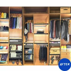 This is the 'after' of a walk-in closet we set up for a client's new home. By creating a system with clear visibility and easy access, we turned this space into a calm, boutique-like experience for stressful mornings.