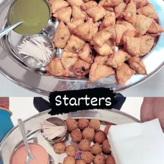 A combination of classic starters. Freshly fried samosas with green chutney and cheese balls with a tangy dip.