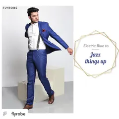This electric blue suit is perfect to jazz things up at a cocktail party. Paired with suspenders and a white shirt, it's a confident and stylish choice.
