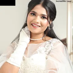 Creating a dreamy and elegant look for a Christian wedding. The focus here is on soft, romantic makeup with a dewy finish, ensuring the bride looks ethereal and feels comfortable in her white gown.