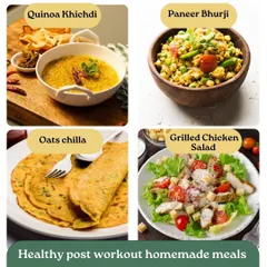 Eating healthy doesn't have to be boring. We offer a special menu for our fitness-conscious customers, featuring post-workout meals that are both nutritious and delicious. Our options include protein-rich Quinoa Khichdi and Paneer Bhurji, fiber-packed Oats Chilla, and light Grilled Chicken Salads to help you meet your fitness goals.