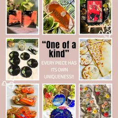 One of a kind. Every piece I create has its own uniqueness and story. This collage highlights a range of different products, each with its own special touch.