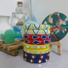 A stack of my handmade bangles, ready for Navratri or any festive occasion. I create these with colourful threads, mirror work, and painted details, and I can customise a set to perfectly match your outfit.