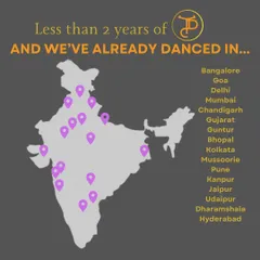In less than two years, we've danced all over India. This map shows just some of the cities where I've taught, and I can't wait to see where we go next.