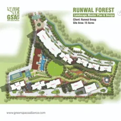 The comprehensive landscape master plan for Runwal Forest, a 15-acre residential community in Mumbai. This plan showcases our strategic approach to integrating high-density living with nature, featuring dense plantations, nature trails, and community amenities to create an urban forest feel.