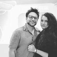 A more casual photo of us at a social event. We're professional performers, but we're also approachable people who love what we do.