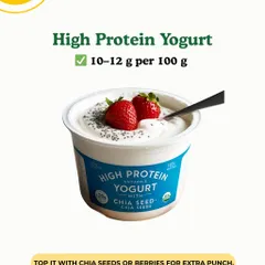 High-protein yogurt is a fantastic snack, offering 10-12 grams of protein per 100g. Top it with chia seeds or berries for an extra punch of nutrients.