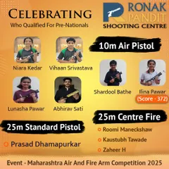 We celebrate our athletes who qualified for the Pre-Nationals. Their success across 10m Air Pistol, 25m Standard Pistol, and 25m Centre Fire events demonstrates the comprehensive and high-level training we provide.